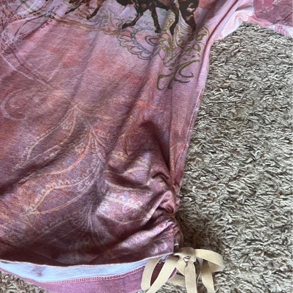 RARE Bit & Bridle 90’s vintage whimsy western pink hued graphic running horses T - Picture 7 of 14
